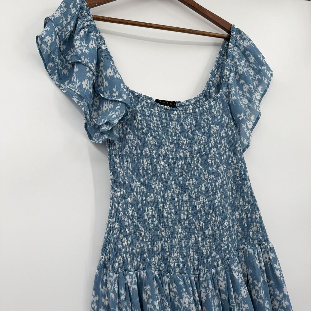 HATCH Cosette Dress Size 3 Blue Floral Smocked Flutter Sleeve Maternity Midi - Picture 3 of 9